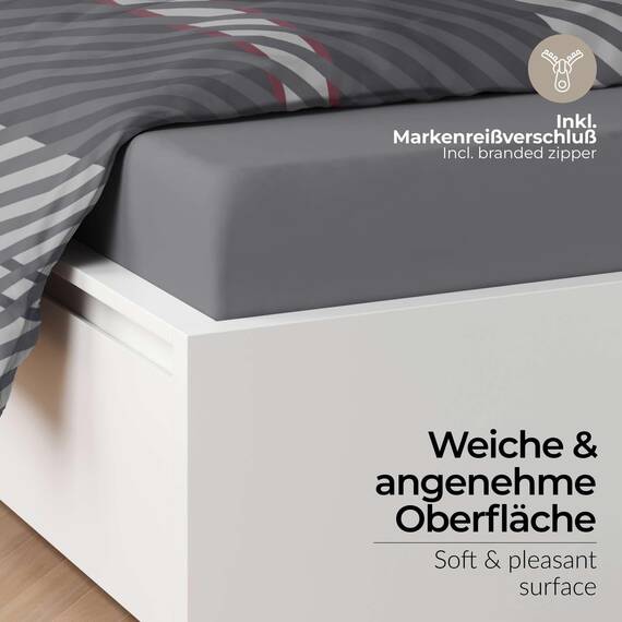 etérea Bettwäsche 155x220 Baumwolle Bettwäsche-Sets - Blockberry Grau Orange - Reißverschluss, Renforcé, Fachhandel, Oekotex 100, Oekotex Made in Green - 155x220cm und Kissenbezug 80x80cm
