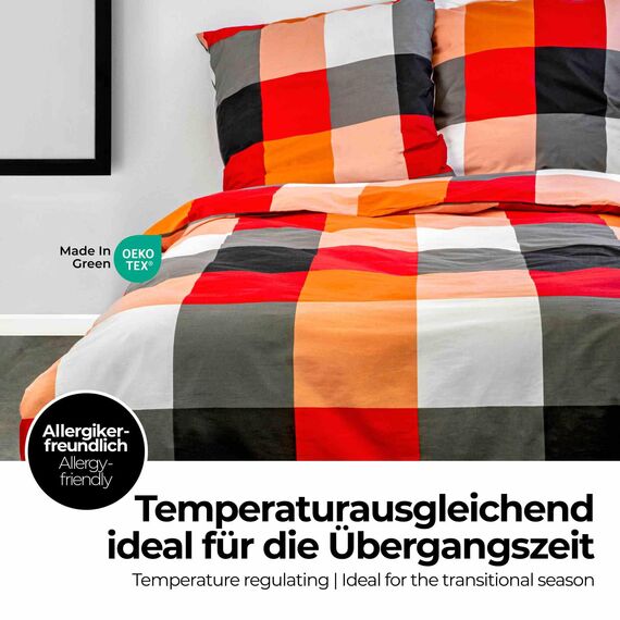 ETÉREA Bettwäsche 200x200cm + 2X 50x75cm - 100% Baumwolle Bettbezug Kariert natürlich weich - Bettwäsche Set mit Kissen 200x200cm Bettbezug + 2X 50x75cm Kissenbezug Multicolor 3teilig - Made in Green