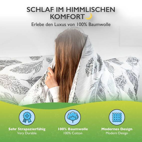 etérea Kissenbezug 80x80 Baumwolle - Pflegeleichter Bezug - Philou Federn Grau - natürlich weich - Kopfkissenbezug 80x80cm, 1 Stück