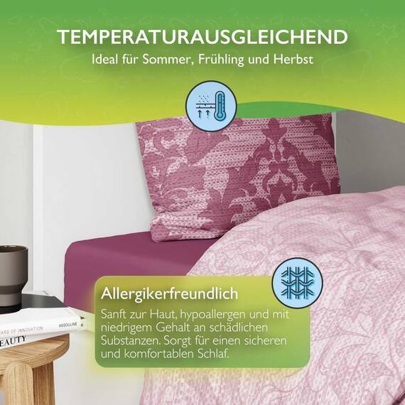 ETÉREA Renforcé Bettwäsche 155x200cm + 80x80cm - 100% Baumwolle - Bettbezug Barock natürlich weich - Bettwäsche Set mit Kissen 155x200cm Bettbezug + 80x80cm Kissenbezug 2teilig - OEKOTEX - Lila