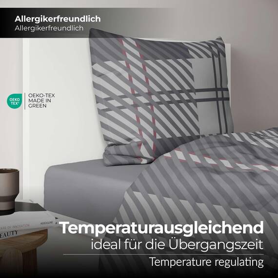 etérea Bettwäsche 200x200 Baumwolle Bettwäsche-Sets - Blockberry Grau Orange - Reißverschluss, Renforcé, Fachhandel, Oekotex 100, Oekotex Made in Green - 200x200cm und Kissenbezug 2X 80x80cm