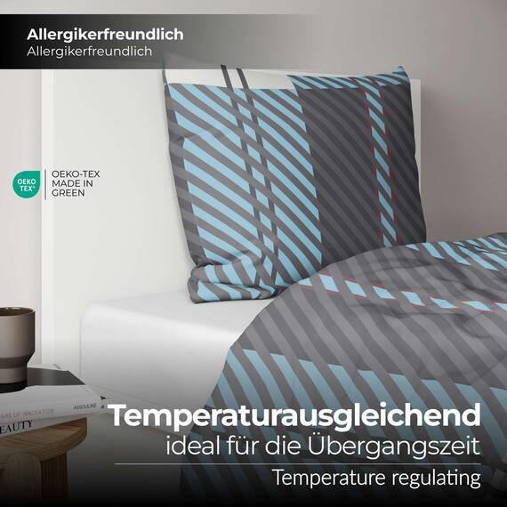 etérea Bettwäsche 200x200 Baumwolle Bettwäsche-Sets - Blockberry Hellblau Orange - Reißverschluss, Renforcé, Fachhandel, Oekotex 100, Oekotex Made in Green - 200x200cm und Kissenbezug 2X 80x80cm
