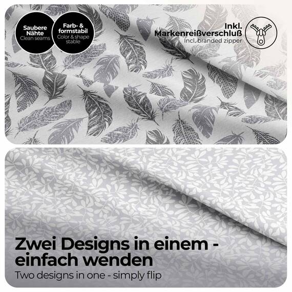 etérea Bettwäsche 135x200 Baumwolle Bettwäsche-Sets - Philou Grau - Reißverschluss, Renforcé, Fachhandel,Oekotex Made in Green - 135x200cm und Kissenbezug 80x80cm