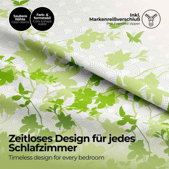 etérea Renforcé Bettwäsche Japan Bundel Schmetterlinge Greeny 140x200 cm + 70x90 cm