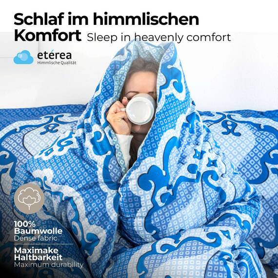 etérea Bettwäsche 135x200 Baumwolle Bettwäsche-Sets - Trisa Karo Blau - Reißverschluss, Renforcé, Fachhandel,Oekotex Made in Green - 135x200cm und Kissenbezug 80x80cm