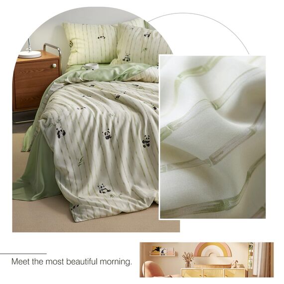 AOJIM Seidiges Bettbezug-Set mit Panda-Muster, 100 % Naturfasern, Lyocell-Bettwäsche, weich, atmungsaktiv, kühlende Bettwäsche, 3-teilig, 1 feuchtigkeitsableitender Bettbezug und 2 passende