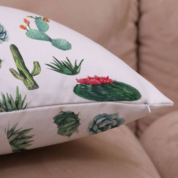Dekorativer Kissenbezug mit tropischem Kaktus, 45,7 x 45,7 cm, 4 Stück, grüne Pflanzen, Baumwolle, Leinen, Jute, quadratisch, Outdoor-Kissenbezug, Kissenbezug für Couch, Auto, Sofa, Bett, Dekoration