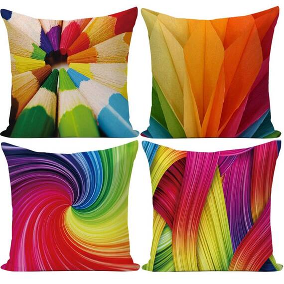 Wilproo 45,7 x 45,7 cm, regenbogenfarben, Kissenbezüge, abstrakt, Buntstift, 4 Stück (bunt) für Sofa, Auto, Cousion, Bett