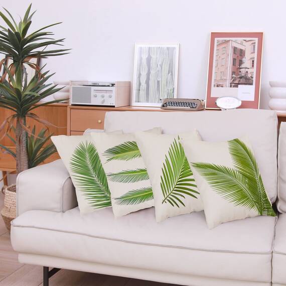 Wilproo Kissenbezüge mit tropischen Palmenblättern, dekorativ, für Sommer, Outdoor, dekorativ, grüne Blätter, quadratisch, Leinen, Kissenbezüge für Sofa, Couch, Auto, Wohnzimmer, 40,6 x 40,6 cm, 4
