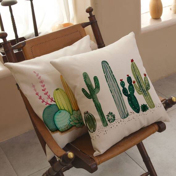 Dekorativer Kissenbezug mit tropischem Kaktus, 45,7 x 45,7 cm, 4 Stück, grüne Pflanzen, Baumwolle, Leinen, Jute, quadratisch, Outdoor-Kissenbezug, Kissenbezug für Couch, Auto, Sofa, Bett, Dekoration