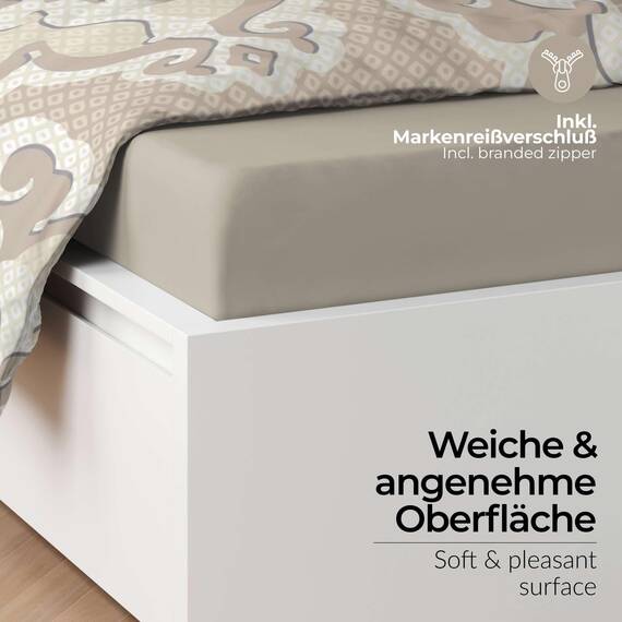 etérea Bettwäsche 200x220 Baumwolle Bettwäsche-Sets - Trisa Beige Orange - Reißverschluss, Renforcé, Fachhandel, Oekotex 100, Oekotex Made in Green - 200x220cm und Kissenbezug 2X 80x80cm