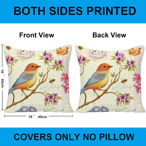 Wilproo Dekorative Kissenbezüge mit Vogel-Motiv, beidseitig bedruckt, Leinen, 40,6 x 40,6 cm, mit Reißverschluss, für Terrasse, Zuhause, Couch, Sofa, Schlafzimmer, Dekor