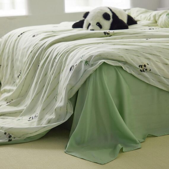 AOJIM Seidiges Bettbezug-Set mit Panda-Muster, 100 % Naturfasern, Lyocell-Bettwäsche, weich, atmungsaktiv, kühlende Bettwäsche, 3-teilig, 1 feuchtigkeitsableitender Bettbezug und 2 passende