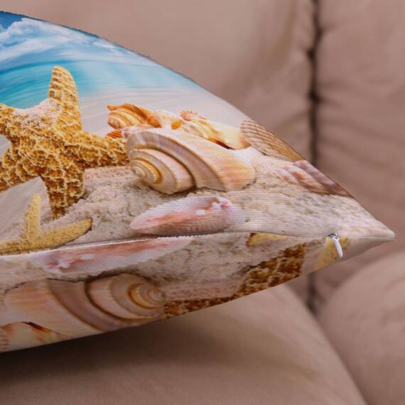 Wilproo Ostern Frühling Überwurf Kissenbezug Kaninchen Ei Hase mit verstecktem Reißverschluss stabil für Zuhause Auto Sofa Dekoration 45,7 x cm Set von 4 Stück 45*45CM/18*18 inch Seashell Seastar Sand