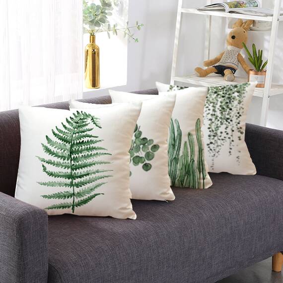 Wilproo Grüne Pflanzen Kissenbezug, dekorativer quadratischer Kissenbezug, 4er-Set, perfekte Dekoration, Geschenk für Familien, Freunde, Zuhause, Büro, Sofa, Auto, Couch, 45,7 x 45,7 cm
