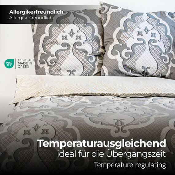 etérea Bettwäsche 200x220 Baumwolle Bettwäsche-Sets - Trisa Silber Orange - Reißverschluss, Renforcé, Fachhandel, Oekotex 100, Oekotex Made in Green - 200x220cm und Kissenbezug 2X 80x80cm