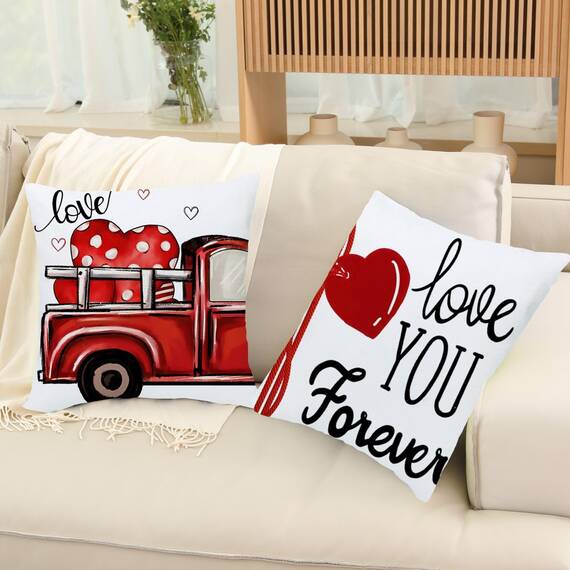 Wilproo Love You Forever rote Valentinstag-Kissenbezüge, 45,7 x 45,7 cm, 4 Stück, mit verstecktem Reißverschluss und Aufschrift "Be My Valentine", dekorative Kissenbezüge für Sofa, Couch, Zuhause,