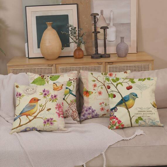 Wilproo Dekorative Kissenbezüge mit Vogel-Motiv, beidseitig bedruckt, Leinen, 40,6 x 40,6 cm, mit Reißverschluss, für Terrasse, Zuhause, Couch, Sofa, Schlafzimmer, Dekor