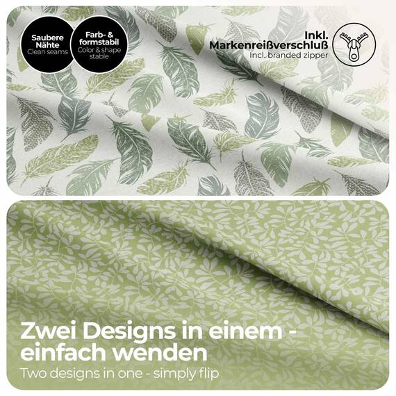 etérea Bettwäsche 240x220 Baumwolle Philou Federn Grün - Oekotex Made in Green - 100% Baumwolle natürlich weich - 3 TLG. Bettwäsche Set 240x220cm + 2X 80x80cm Kissenbezug - Grün