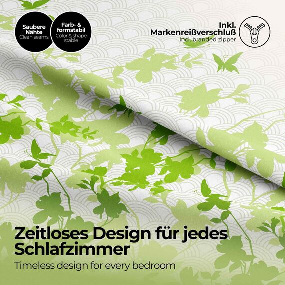 etérea Bettwäsche 200x200 Baumwolle Bettwäsche-Sets - Osaka Grün Schmetterlinge - Reißverschluss, Renforcé, Fachhandel, Oekotex 100, Oekotex Made in Green - 200x200cm und Kissenbezug 2X 80x80cm