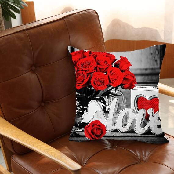 Wilproo Zierkissenbezüge mit schwarzer roter Rose, Frühlingsblumentext, Liebe, Valentinstag, dekorativ, quadratisch, 45,7 x 45,7 cm, 4 Stück, für Sofa, Schlafzimmer, Wohnzimmer, Dekoration, Geschenk
