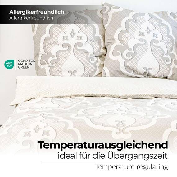 etérea Bettwäsche 200x200 Baumwolle Bettwäsche-Sets - Trisa Beige Orange - Reißverschluss, Renforcé, Fachhandel, Oekotex 100, Oekotex Made in Green - 200x200cm und Kissenbezug 2X 80x80cm