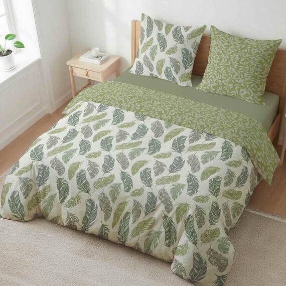 etérea Bettwäsche 240x220 Baumwolle Philou Federn Grün - Oekotex Made in Green - 100% Baumwolle natürlich weich - 3 TLG. Bettwäsche Set 240x220cm + 2X 80x80cm Kissenbezug - Grün