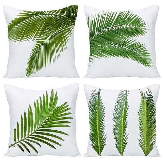 Wilproo Kissenbezüge mit tropischen Palmenblättern, dekorativ, für Sommer, Outdoor, dekorativ, grüne Blätter, quadratisch, Leinen, Kissenbezüge für Sofa, Couch, Auto, Wohnzimmer, 40,6 x 40,6 cm, 4