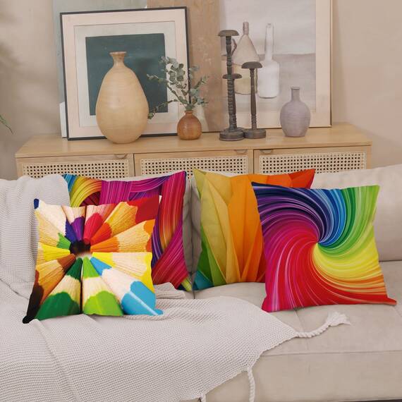 Wilproo 40,6 x 40,6 cm, Regenbogenfarben, bunte Kissenbezüge, abstraktes Buntstift, Überwurf-Kissenbezug, 4er-Set (bunt) für Sofa, Auto, Cousion, Bett