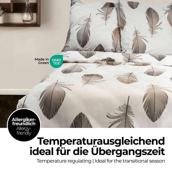 etérea Bettwäsche 200x220 Baumwolle – Renforcé Federn Bettwäsche 3-teilig Set mit 2 Stück Kopfkissenbezug 80x80 cm – 100% Baumwolle Oeko-TEX Made in Green – Bettwäsche-Set mit Reißverschluss