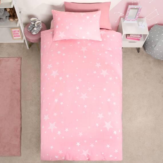 DREAMSCENE Galaxy Stars Bettwäsche-Set mit Kissenbezug, wendbar, Blush Pink Grau, Doppelbett