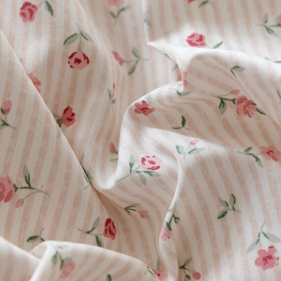 AOJIM Weißes Bettbezug-Set, 100% Baumwolle, Bettdeckenbezug mit rosa Blumendruck, 3-teilig (1 Queensize-Bettbezug 90 x 90 cm mit Reißverschluss + 2 Kissenbezüge 50 x 66 cm mit Schleife)