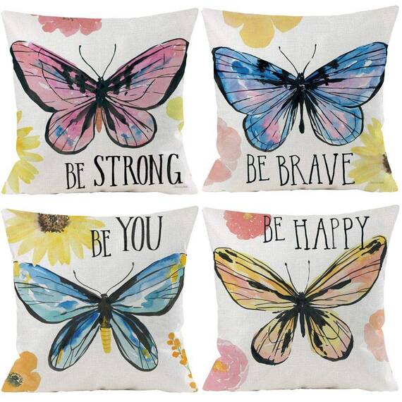 Wilproo Dekorativer Schmetterling Kissenbezug, 4er-Set, Quadratische Kissenbezüge, Baumwoll-Leinen, 45,7 x 45,7 cm, 4 Stück, Für Wohnzimmer, Schlafzimmer, Auto, Büro, Party, Dekoration, Outdoor