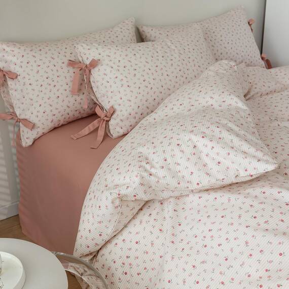 AOJIM Bettwäsche-Set mit rosafarbenem Blumenmuster für Mädchen und Frauen, Reine Baumwolle, weiches Bettwäsche-Set, 3-teilig, für Raumdekoration, 1 exquisiter Bettbezug für Doppelbett und 2