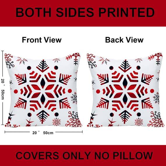Wilproo Set of 4 Merry Christmas Deer Snowflake Pine Tree Castle Sled Forest Pattern Red Cotton Linen Square Throw Waist Pillow Case Decorative Cushion Cover for Couch Sofa 20x20 inches