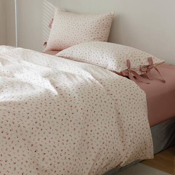 AOJIM Bettwäsche-Set mit rosafarbenem Blumenmuster für Mädchen und Frauen, Reine Baumwolle, weiches Bettwäsche-Set, 3-teilig, für Raumdekoration, 1 exquisiter Bettbezug für Doppelbett und 2