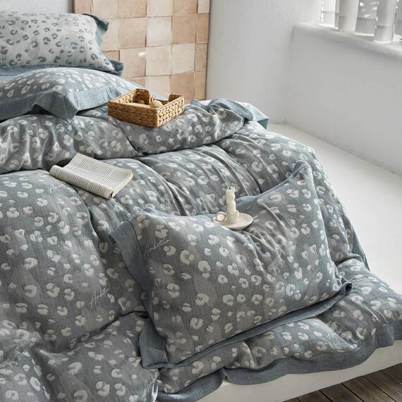 AOJIM Bettwäsche-Set für Kinder und Erwachsene, Leopardenmuster, Raumdekoration, 100 % Baumwolle, garngefärbter Jacquard-Steppbezug, volle Größe und 2 Kissenbezüge, weich, leicht, atmungsaktiv, grauer