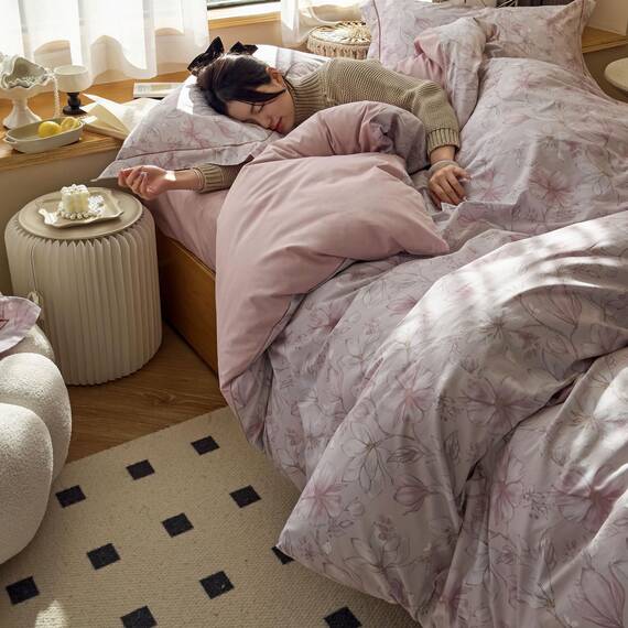 AOJIM Bettwäsche-Set aus reiner Baumwolle, 3-teiliges Set mit 1 Bettbezug und 2 passenden Kissenbezügen, Blumen, Gardenien, für Doppelbett (Twin), für Kinder und Erwachsene, exquisit, weich,