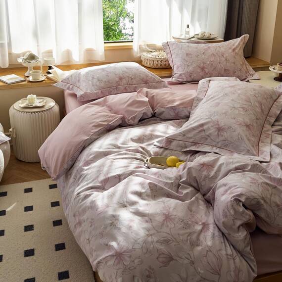 AOJIM Bettwäsche-Set aus reiner Baumwolle, 3-teiliges Set mit 1 Bettbezug und 2 passenden Kissenbezügen, Blumen, Gardenien, für Doppelbett (Twin), für Kinder und Erwachsene, exquisit, weich,