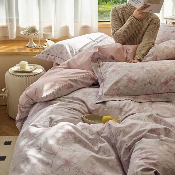 AOJIM Bettwäsche-Set aus reiner Baumwolle, 3-teiliges Set mit 1 Bettbezug und 2 passenden Kissenbezügen, Blumen, Gardenien, für Doppelbett (Twin), für Kinder und Erwachsene, exquisit, weich,