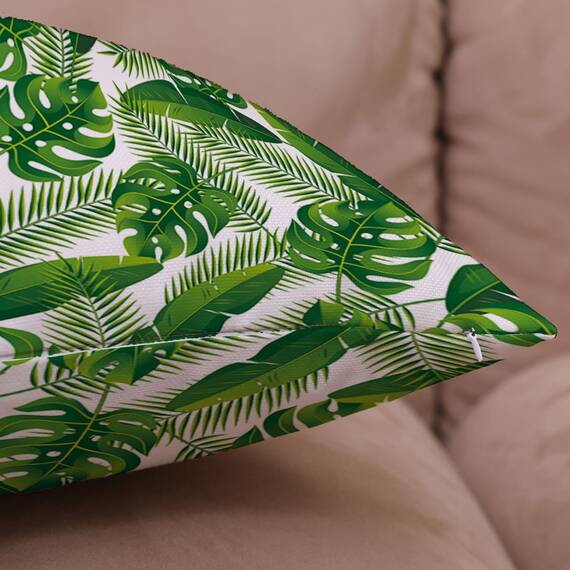 Wilproo Green Tropical Leaves Throw Pillow Covers, Set of 4 20x20 Cotton Linen Durable Sturdy Decorative Pillowcase w/Hidden Zipper for Sofa Couch Bench Car Decor