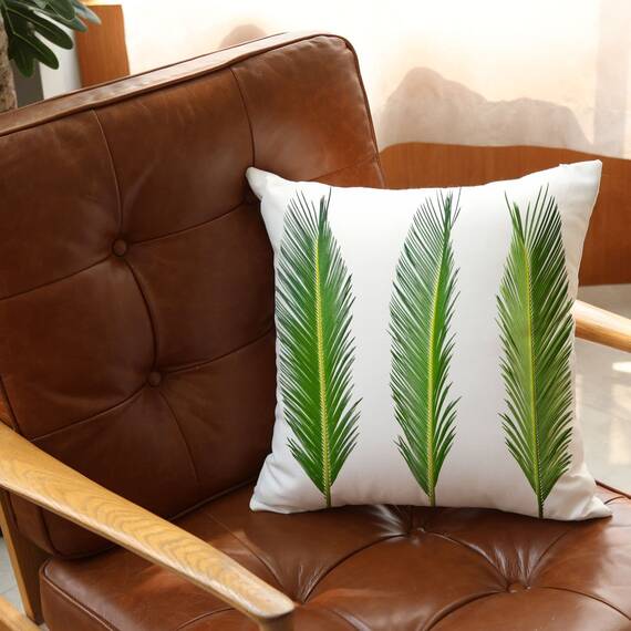 Wilproo Tropische grüne Pflanzenblätter, Überwurf-Kissenbezüge, 50,8 x 50,8 cm, Leinen, Palmblatt, Sommer, Outdoor, dekorative Kissenbezüge für Sofa, Terrasse, Couch, Auto, Wohnzimmer, Schlafzimmer,
