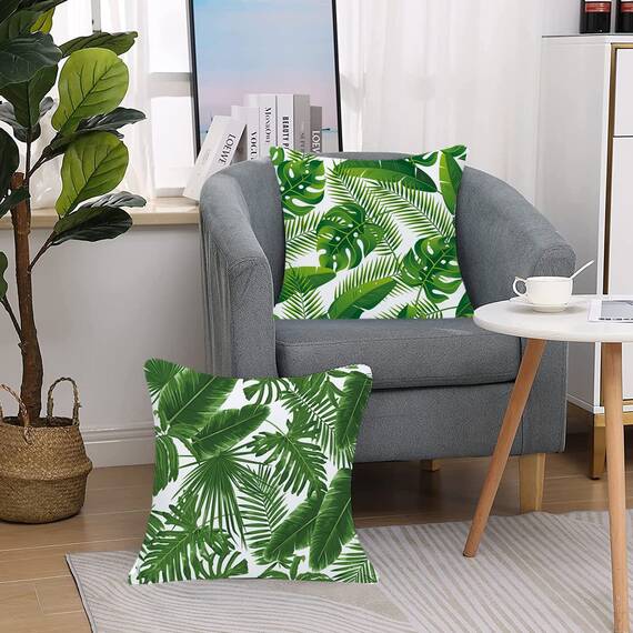 Wilproo Green Tropical Leaves Throw Pillow Covers, Set of 4 20x20 Cotton Linen Durable Sturdy Decorative Pillowcase w/Hidden Zipper for Sofa Couch Bench Car Decor