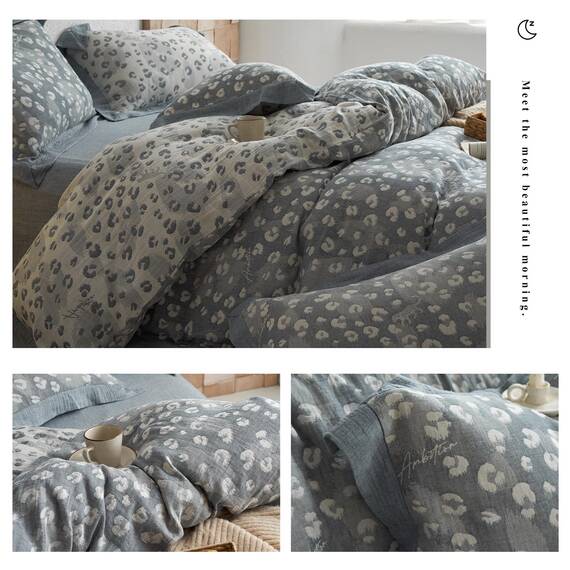 AOJIM Bettwäsche-Set für Kinder und Erwachsene, Leopardenmuster, Raumdekoration, 100 % Baumwolle, garngefärbter Jacquard-Steppbezug, volle Größe und 2 Kissenbezüge, weich, leicht, atmungsaktiv, grauer