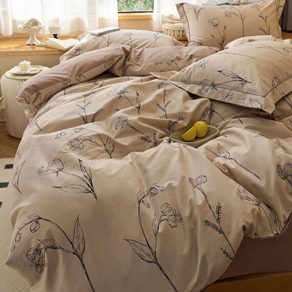 AOJIM Bettwäsche-Set aus 100 % Baumwolle, 3-teiliges Set mit 1 wendbaren Bettbezug mit unterschiedlichen Seiten und 2 passenden Kissenbezügen, für großes Doppelbett (Full Size), für Kinder und