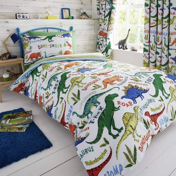 Happy Linen Company Kinder Vorhänge mit Kräuselband - Dinosaurier-Motive - Grün - 168 x 137 cm