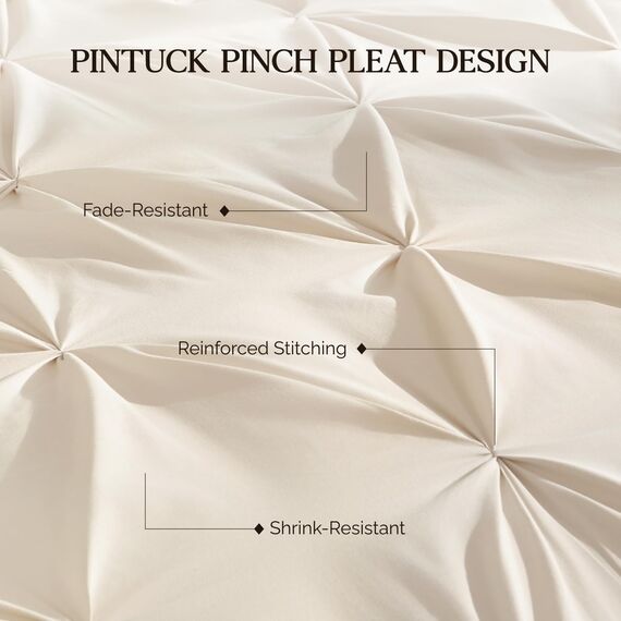 Andency Beigefarbenes Bettdecken-Set für King-Size-Betten (271 x 228 cm), 3-teiliges Bettwäsche-Set mit Quetschfalten, leicht, weich, für alle Jahreszeiten, Biesen, Mikrofaser