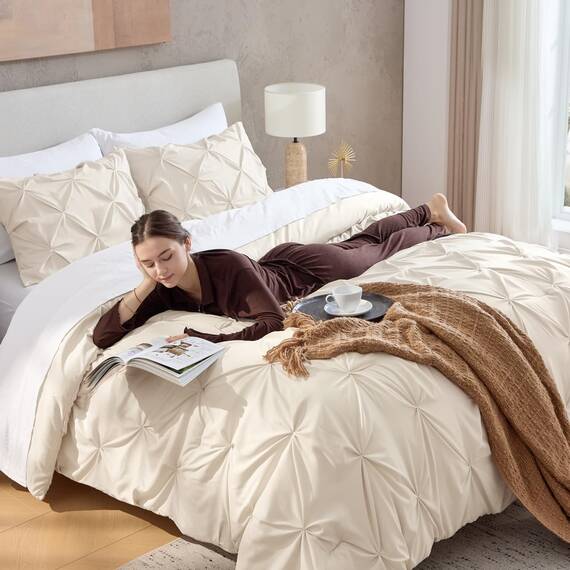 Andency Bettwäscheset für Damen und Herren, für alle Jahreszeiten, weich, flauschig, leicht, Quetschfalten, Beige, 3-teilig, cremefarben (228 x 228 cm)