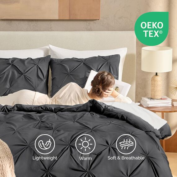 Andency Dunkelgraues Bettwäsche-Set für King-Size-Betten, 3-teilig, grau, flauschig, leicht, für alle Jahreszeiten, weiche Mikrofaser