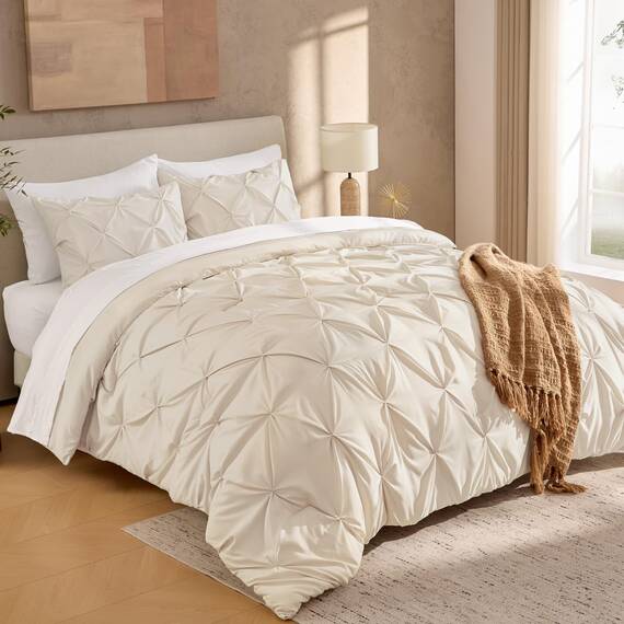 Andency Bettwäscheset für Damen und Herren, für alle Jahreszeiten, weich, flauschig, leicht, Quetschfalten, Beige, 3-teilig, cremefarben (228 x 228 cm)